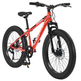S24109 24 Inch Fat Tire Bike Adult/Youth Full Shimano 7 Speeds Mountain Bike, Dual Disc Brake, High-Carbon Steel Frame, Front Suspension