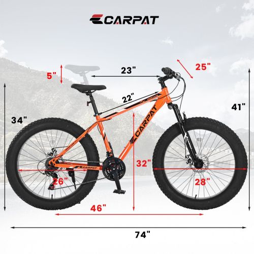 S26109 26 Inch Fat Tire Bike Adult/Youth Full Shimano 21 Speed Mountain Bike, Dual Disc Brake, High-Carbon Steel Frame, Front Suspension S26109 26 Inch Fat Tire Bike Adult/Youth Full Shimano 21 Speed Mountain Bike, Dual Disc Brake, High-Carbon Steel Frame, Front Suspension