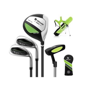 Junior Complete Golf Club Set for Kids with Rain Hood Right Hand Children Golf Age 8-10 Years Old (Color: Green)